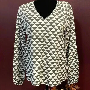 Worthington Leslie NWT Geometric Print Women’s XS Pullover Long Sleeve Blouse